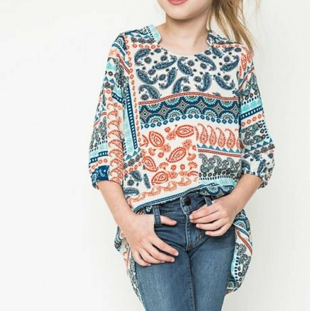 Boho Chic Girls Pre-Teen 1/2 Sleeve Paisley Tunic